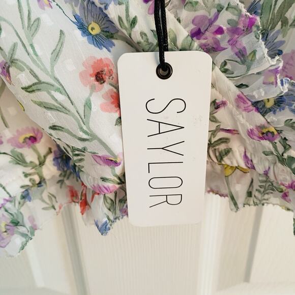 Saylor Floral Teryn Top Womens Size S Blouse Cropped Puff Sleeve Forest Fairy - Picture 3 of 7